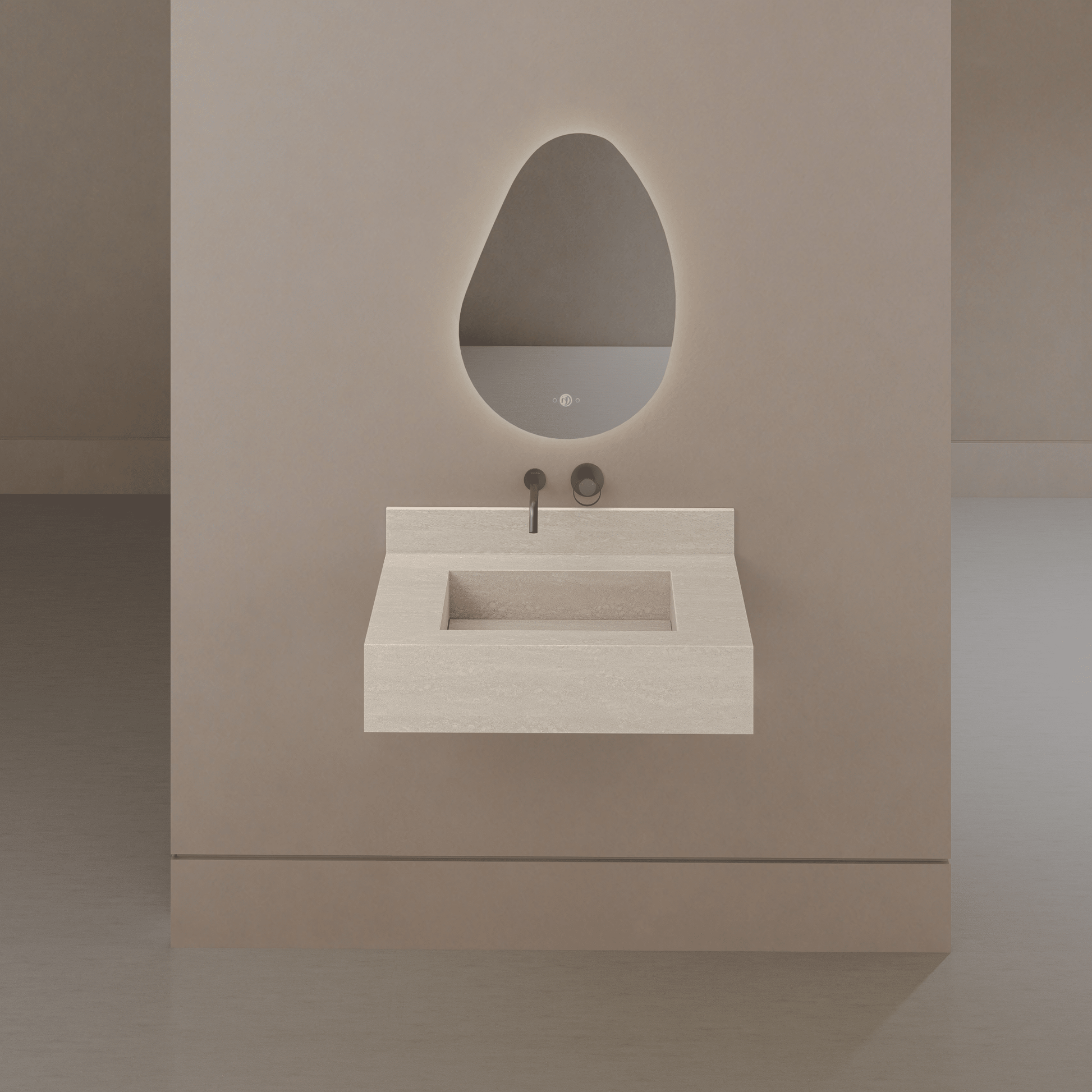 32" / 40" Monolithic Floating Vanity & Integrated Top | Ivory Sand Sintered Stone Single Sink with Hidden Drain