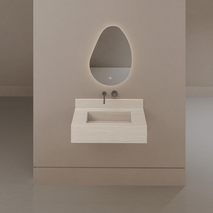 32" / 40" Monolithic Floating Vanity & Integrated Top | Ivory Sand Sintered Stone Single Sink with Hidden Drain