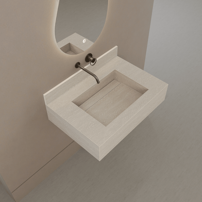 32" / 40" Monolithic Floating Vanity & Integrated Top | Ivory Sand Sintered Stone Single Sink with Hidden Drain