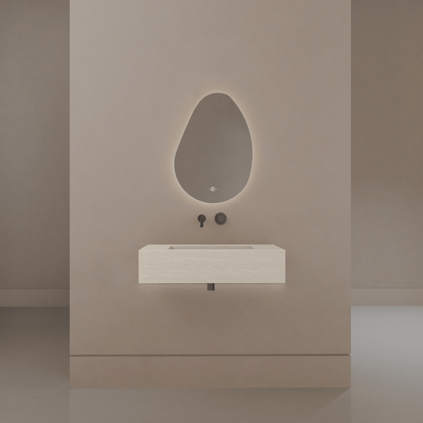 32" / 40" Monolithic Floating Vanity & Integrated Top | Ivory Sand Sintered Stone Single Sink with Hidden Drain