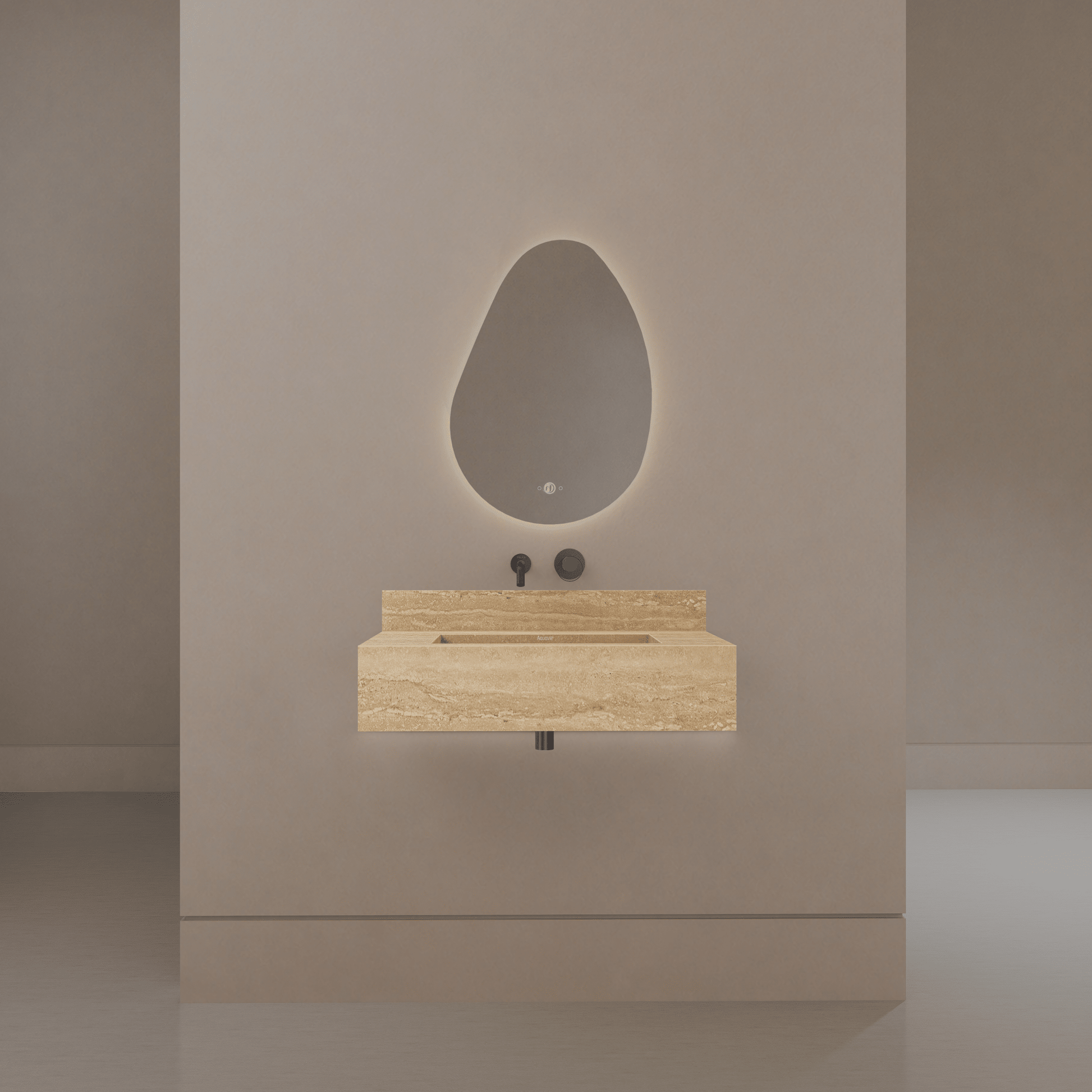 32" / 40" Monolithic Floating Vanity | Natural Travertine Sintered Stone Single Sink
