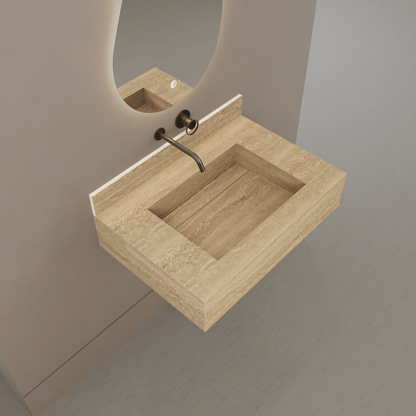 32" / 40" Monolithic Floating Vanity | Natural Travertine Sintered Stone Single Sink