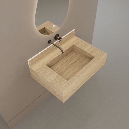 32" / 40" Monolithic Floating Vanity | Natural Travertine Sintered Stone Single Sink
