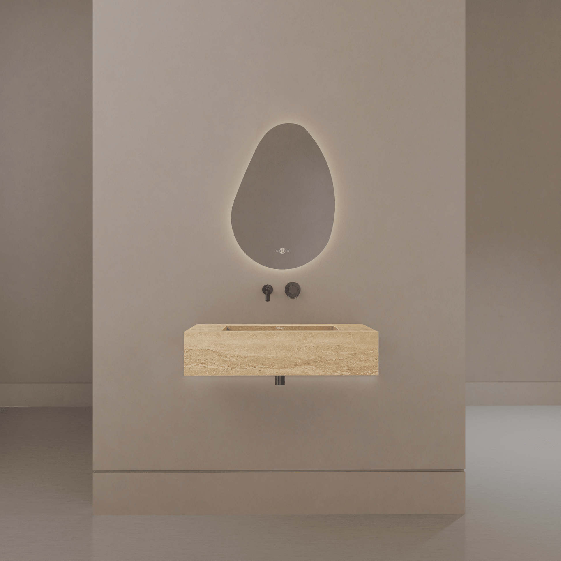 32" / 40" Monolithic Floating Vanity | Natural Travertine Sintered Stone Single Sink