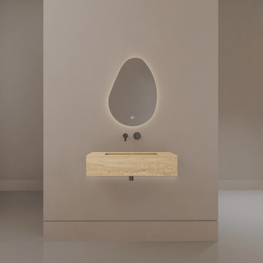 32" / 40" Monolithic Floating Vanity | Natural Travertine Sintered Stone Single Sink