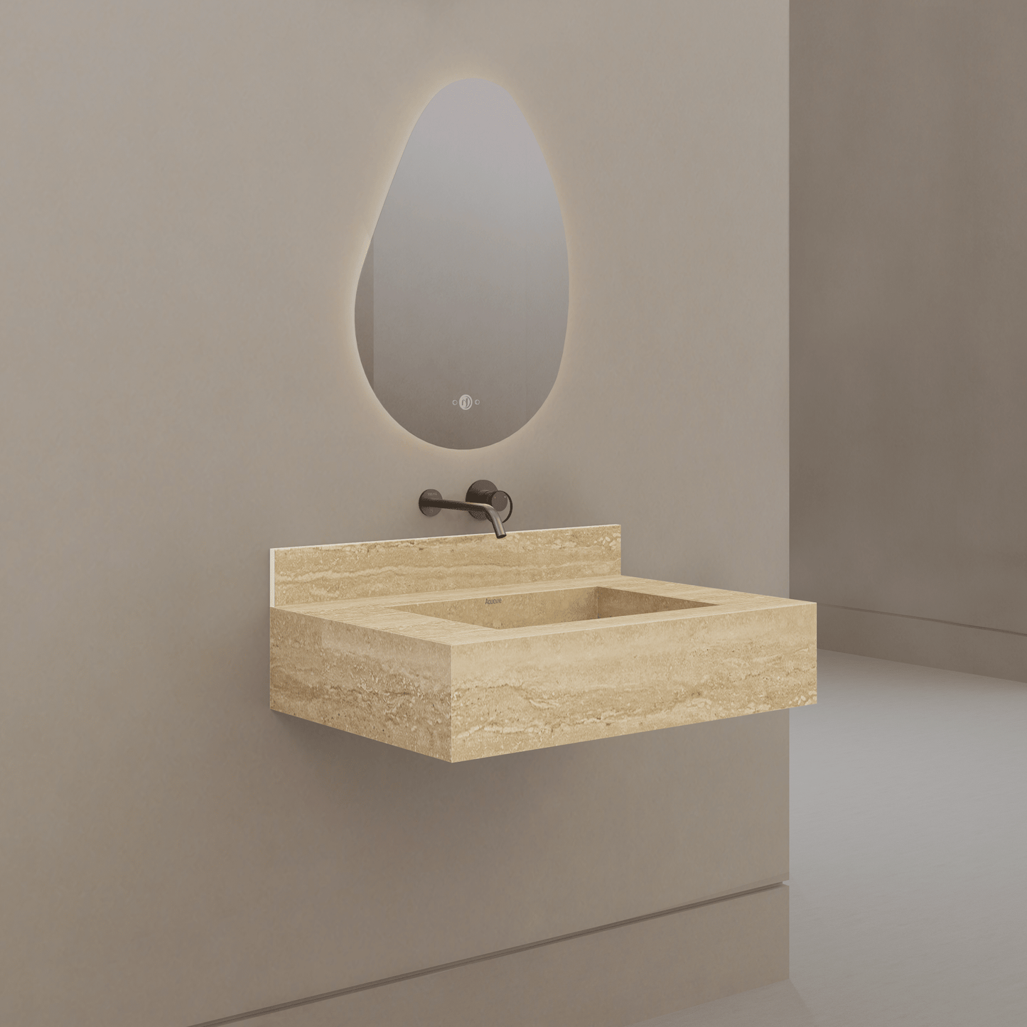 32" / 40" Monolithic Floating Vanity | Natural Travertine Sintered Stone Single Sink