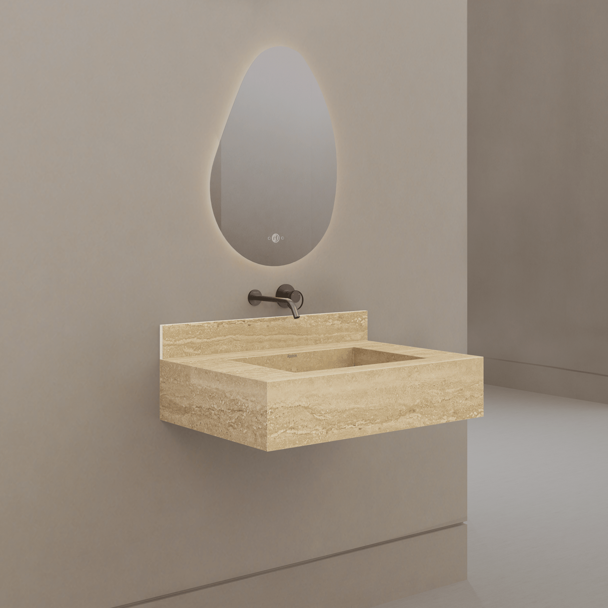 32" / 40" Monolithic Floating Vanity | Natural Travertine Sintered Stone Single Sink