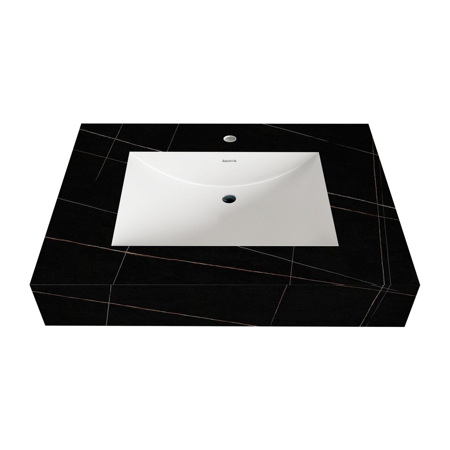 32"-71" Seamless Sintered Stone Vanity Top with Integrated Basin – Black Marquina Gold Veins