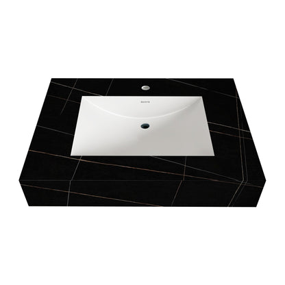 32"-71" Seamless Sintered Stone Vanity Top with Integrated Basin – Black Marquina Gold Veins
