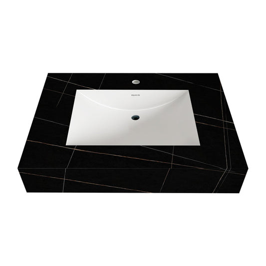 32"-71" Seamless Sintered Stone Vanity Top with Integrated Basin – Black Marquina Gold Veins