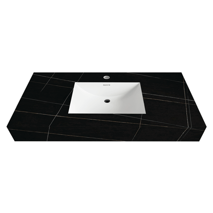32"-71" Seamless Sintered Stone Vanity Top with Integrated Basin – Black Marquina Gold Veins