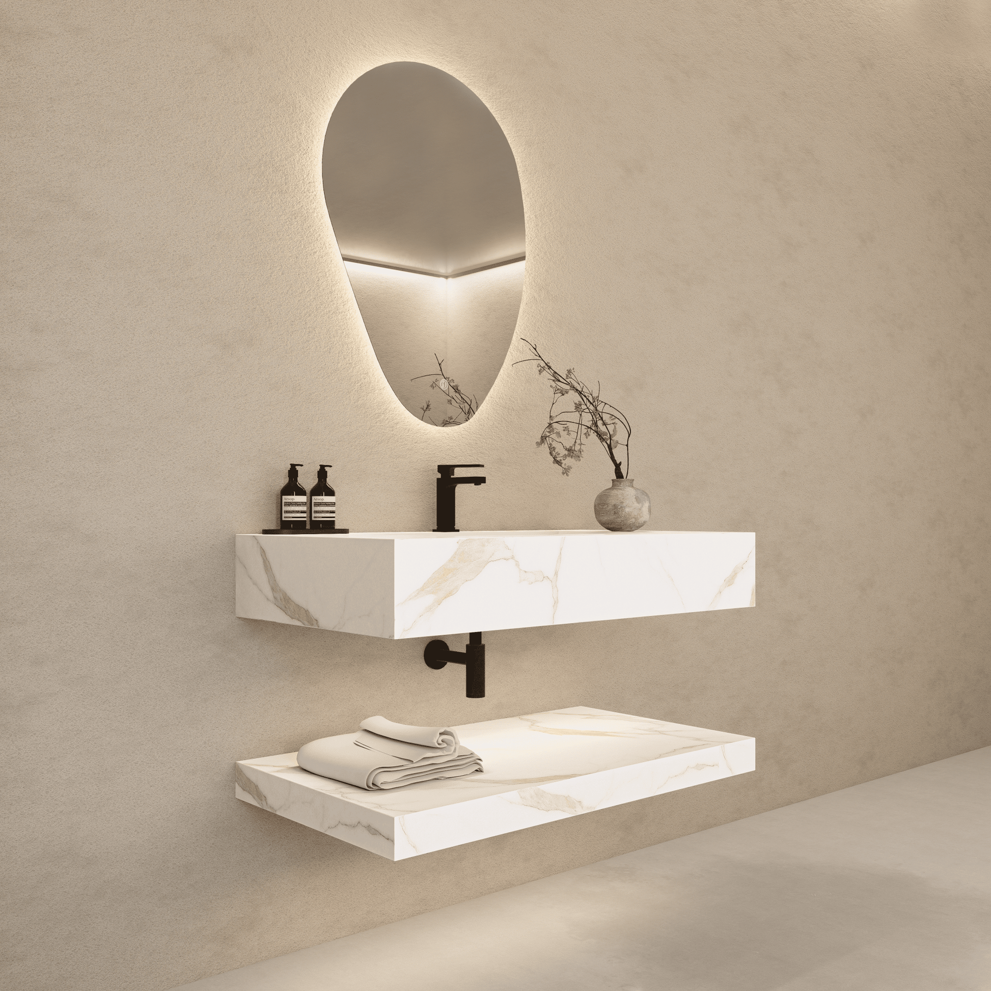 32" Hotel Style Floating Vanity – Marble-Look Stone