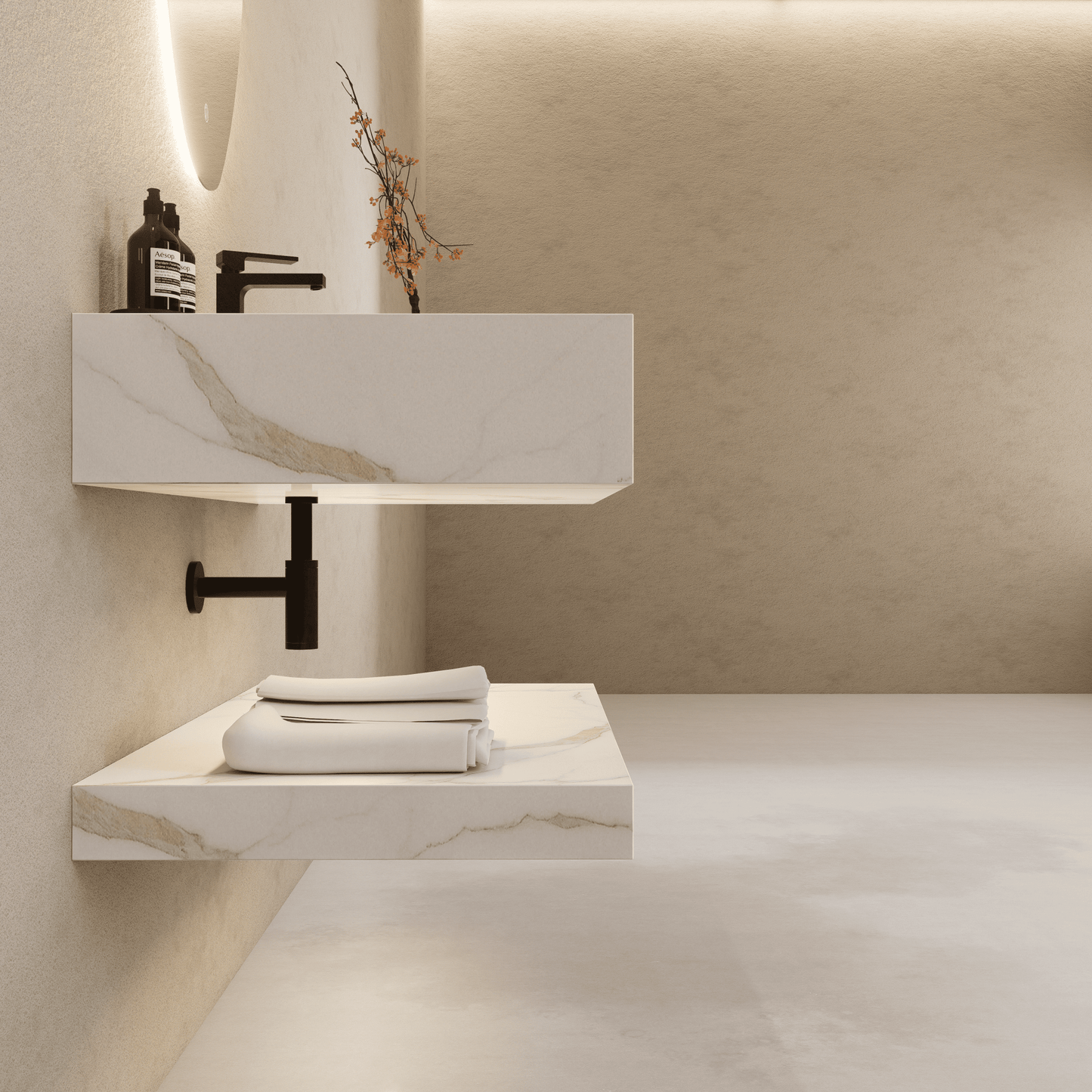 32" Hotel Style Floating Vanity – Marble-Look Stone