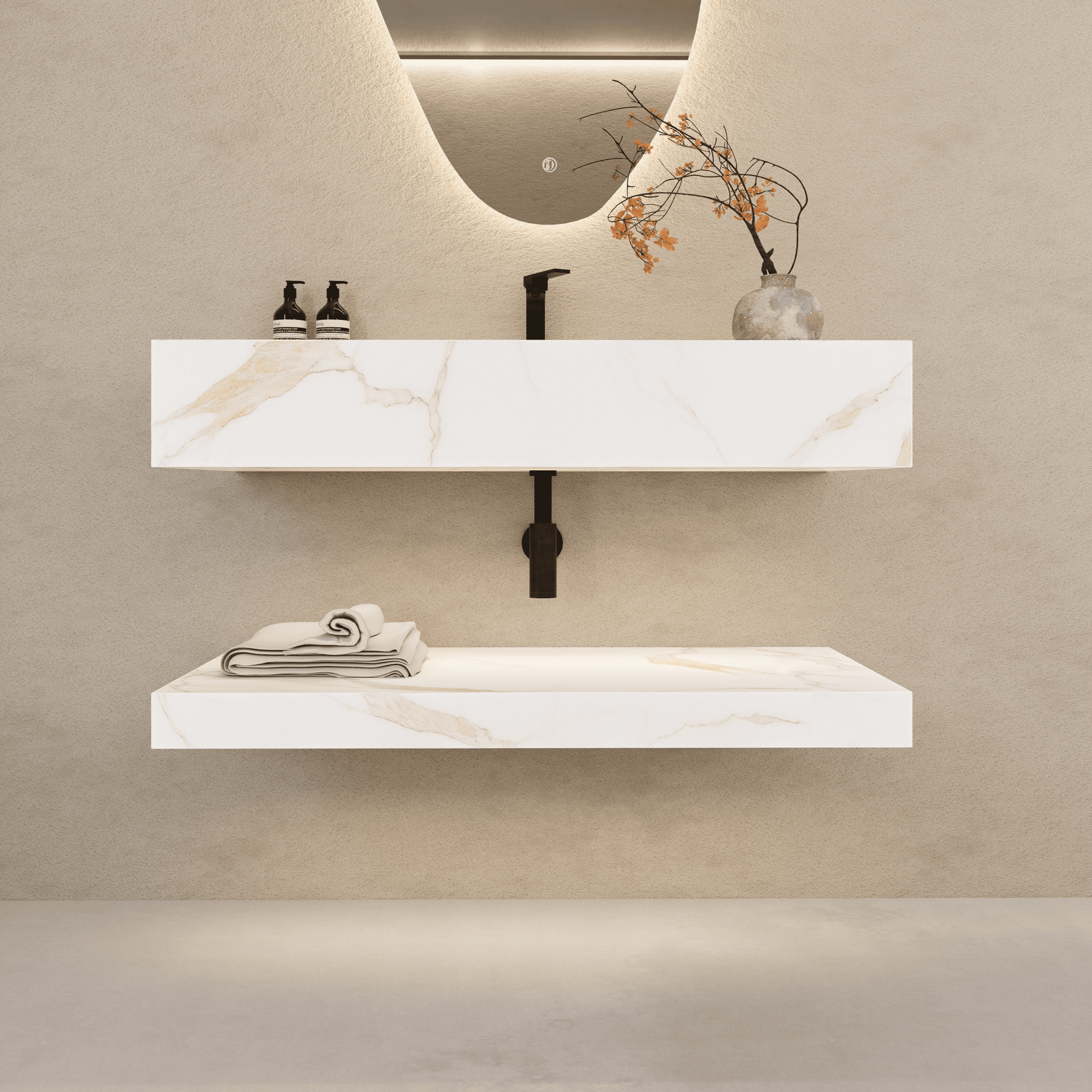 32" Hotel Style Floating Vanity – Marble-Look Stone