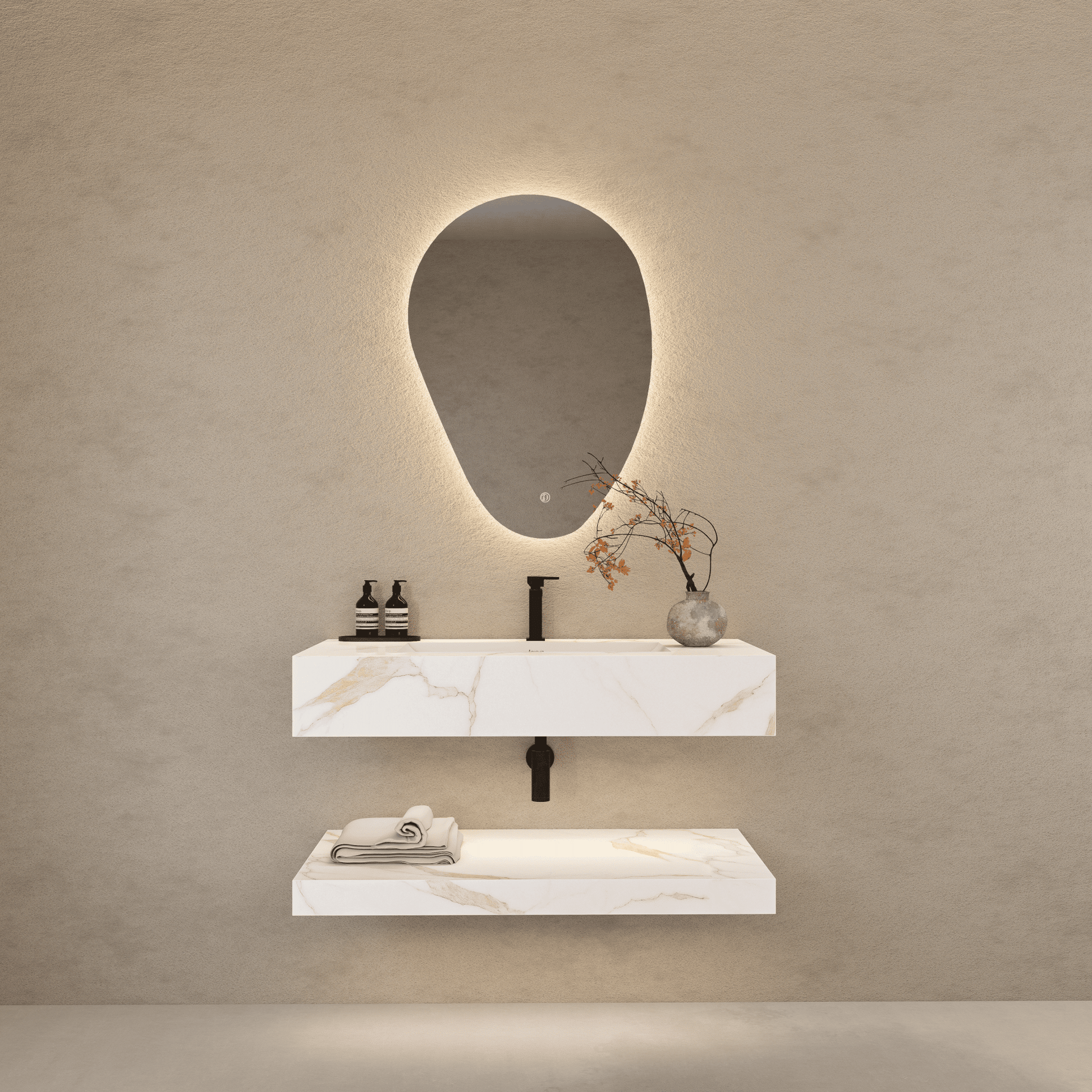 32" Hotel Style Floating Vanity – Marble-Look Stone