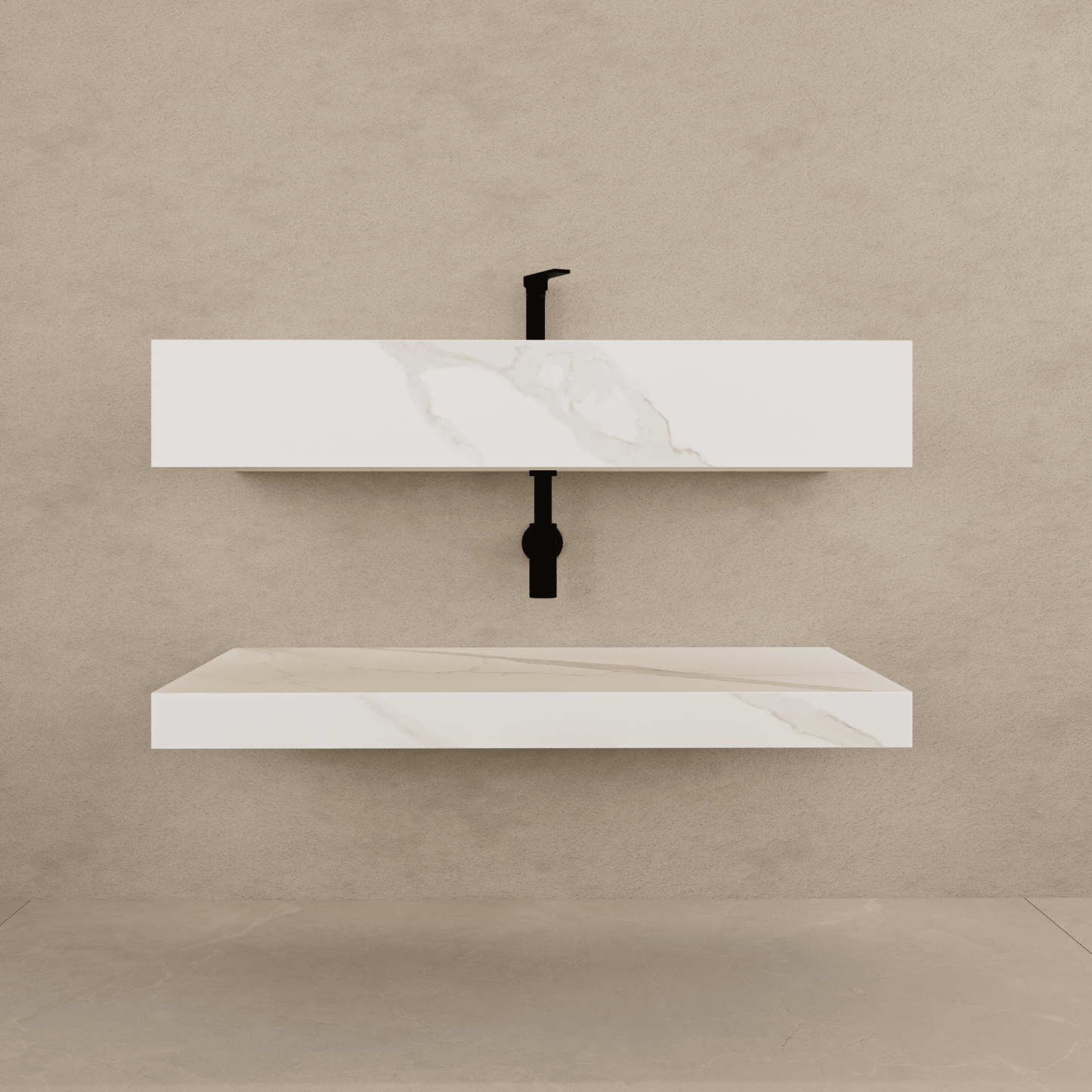 32" Hotel Style White Carrara Floating Vanity – Marble-Look Stone