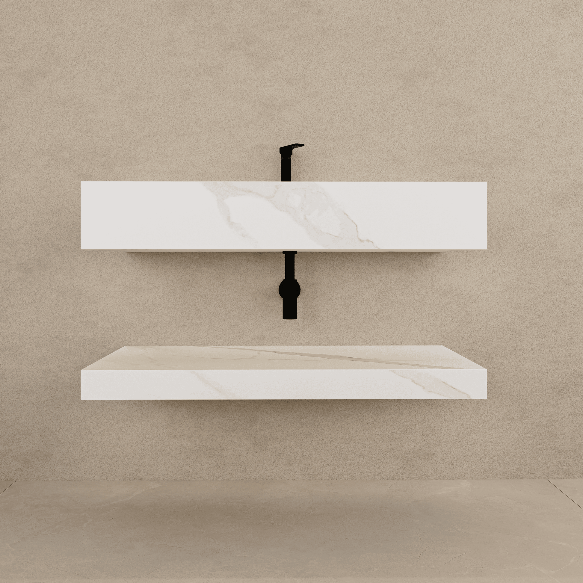 32" Hotel Style White Carrara Floating Vanity – Marble-Look Stone