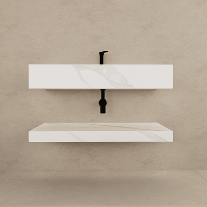 32" Hotel Style White Carrara Floating Vanity – Marble-Look Stone