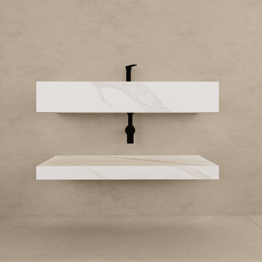 32" Hotel Style White Carrara Floating Vanity – Marble-Look Stone