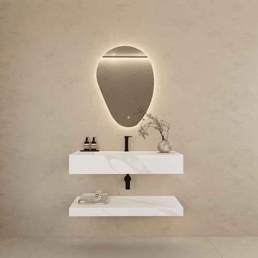 32" Hotel Style White Carrara Floating Vanity – Marble-Look Stone