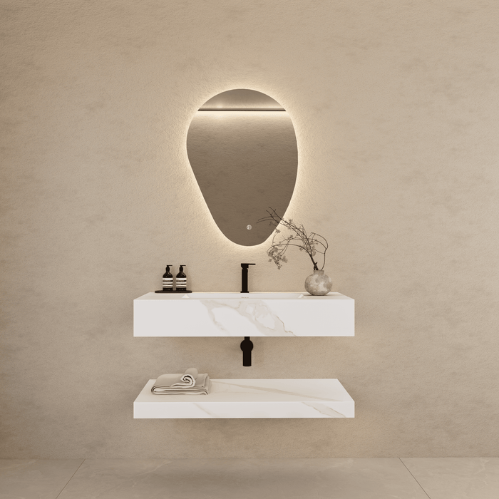 32" Hotel Style White Carrara Floating Vanity – Marble-Look Stone