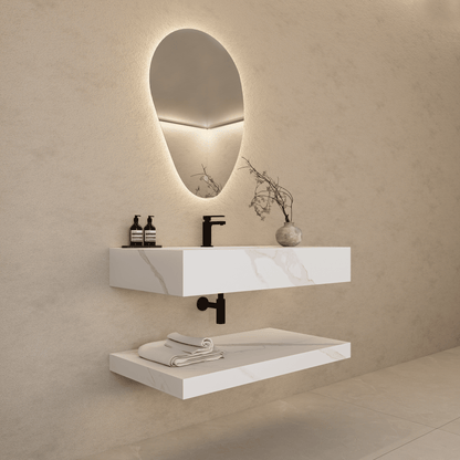 32" Hotel Style White Carrara Floating Vanity – Marble-Look Stone