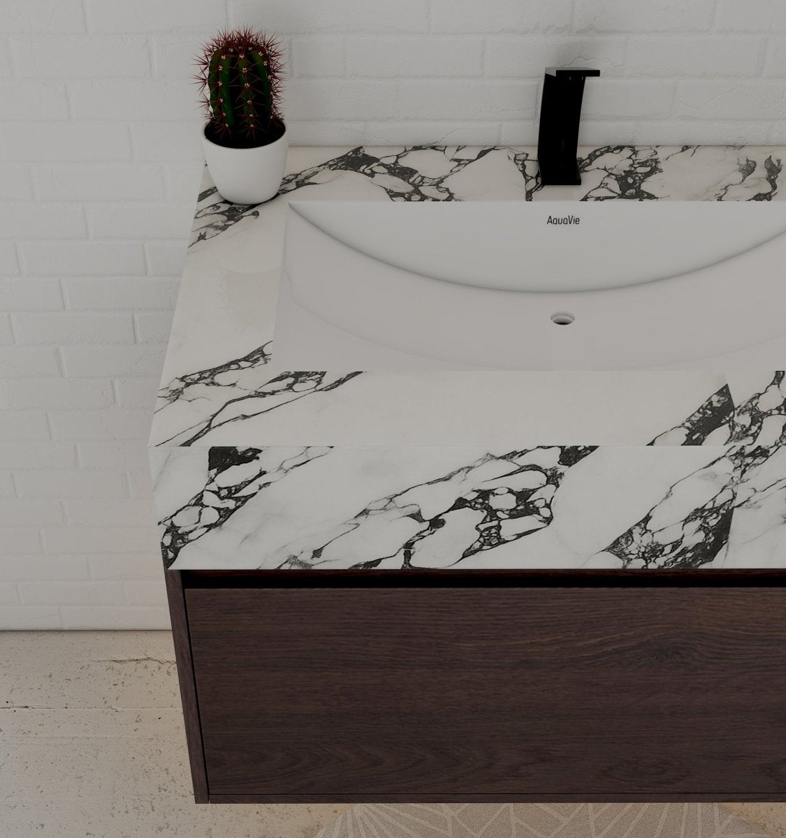 32" Walnut Single Sink Floating Bathroom Vanity with Sintered Stone Top