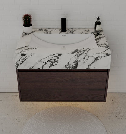 32" Walnut Single Sink Floating Bathroom Vanity with Sintered Stone Top