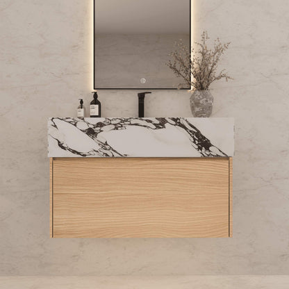 32"/ 36"/40"Nature Oak Single Sink Floating Bathroom Vanity with Sintered Stone Top