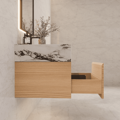 32"/ 36"/40"Nature Oak Single Sink Floating Bathroom Vanity with Sintered Stone Top