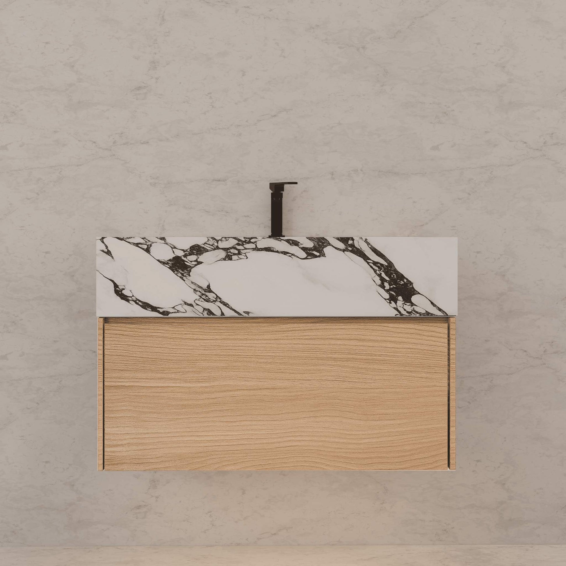 32"/ 36"/40"Nature Oak Single Sink Floating Bathroom Vanity with Sintered Stone Top