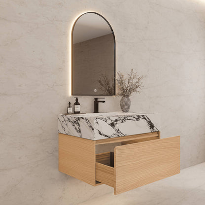 32"/ 36"/40"Nature Oak Single Sink Floating Bathroom Vanity with Sintered Stone Top