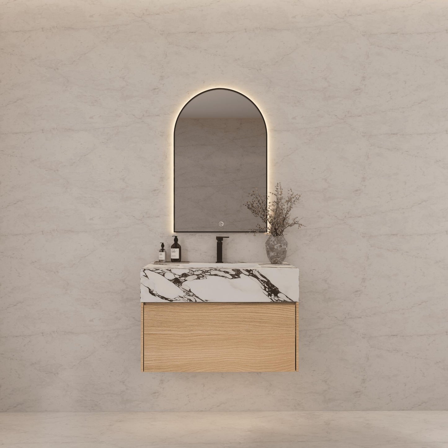 32"/ 36"/40"Nature Oak Single Sink Floating Bathroom Vanity with Sintered Stone Top