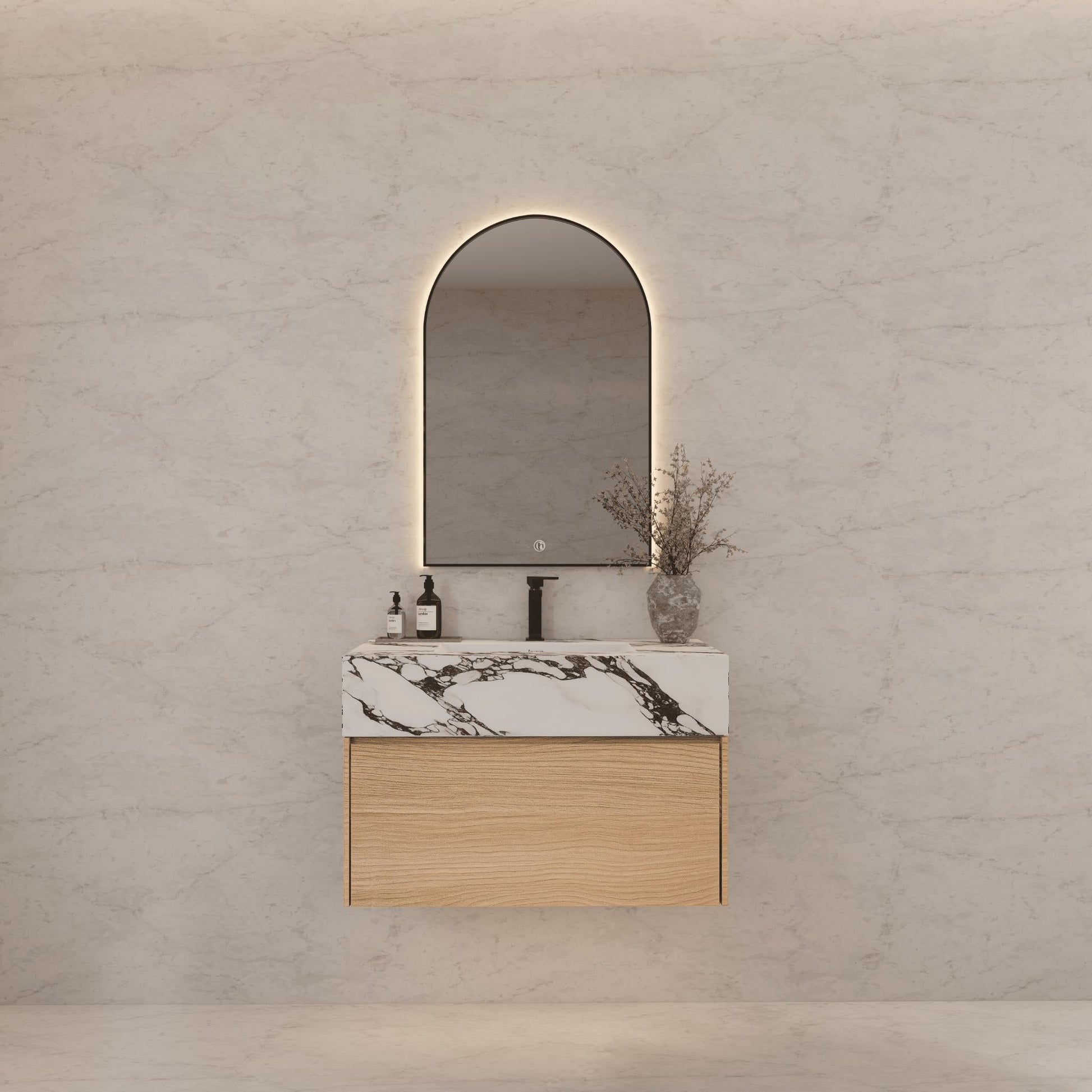 32"/ 36"/40"Nature Oak Single Sink Floating Bathroom Vanity with Sintered Stone Top