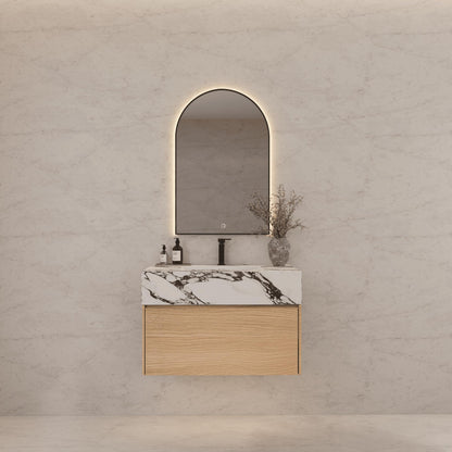 32"/ 36"/40"Nature Oak Single Sink Floating Bathroom Vanity with Sintered Stone Top