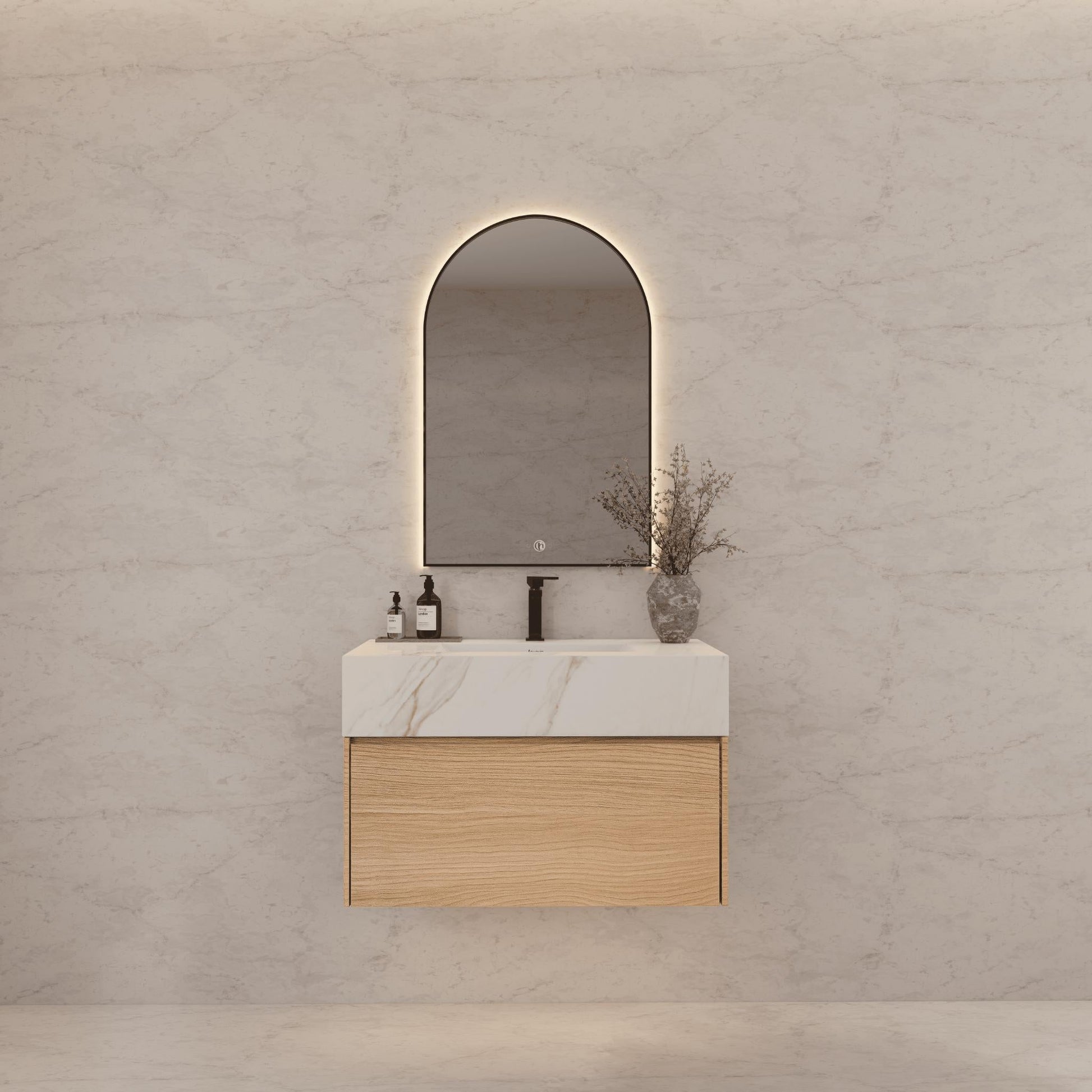 32"/ 36"/40"Nature Oak Single Sink Floating Bathroom Vanity with Sintered Stone Top