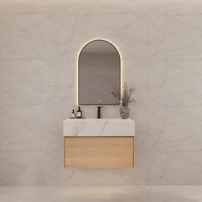 32"/ 36"/40"Nature Oak Single Sink Floating Bathroom Vanity with Sintered Stone Top
