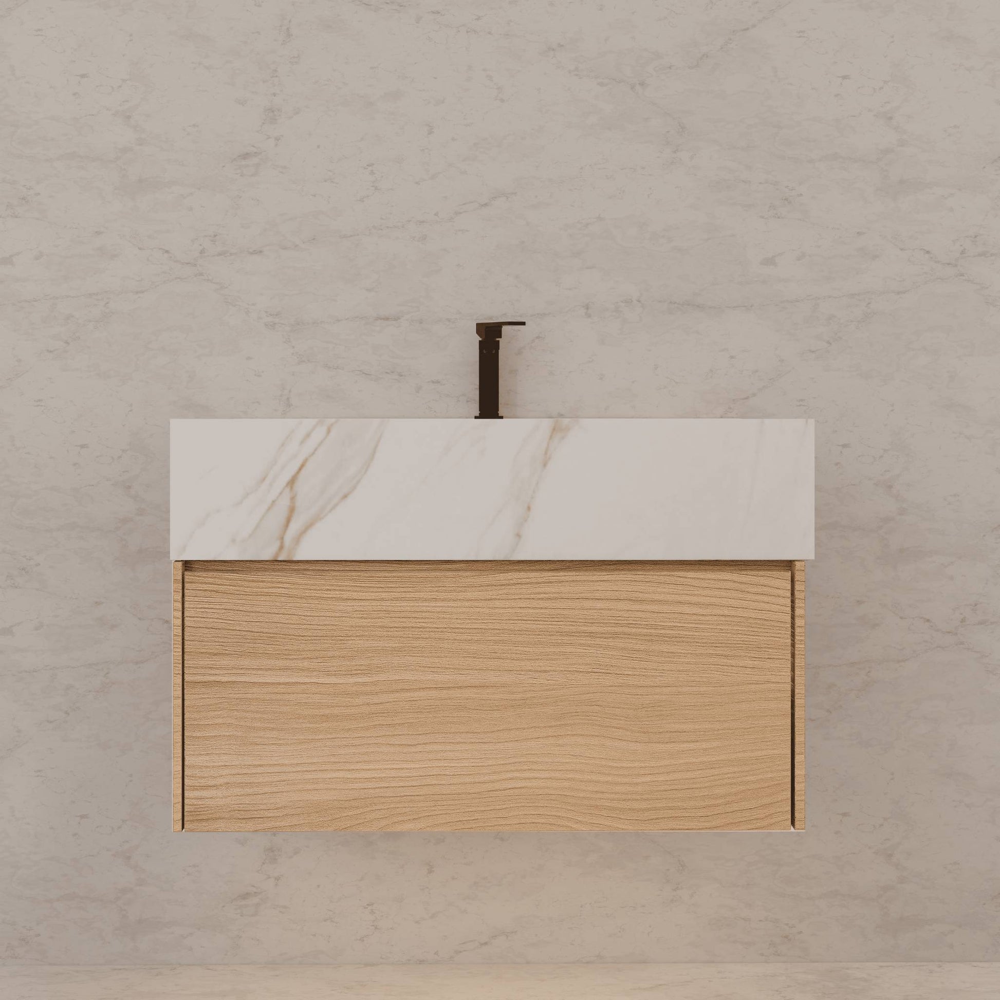 32"/ 36"/40"Nature Oak Single Sink Floating Bathroom Vanity with Sintered Stone Top