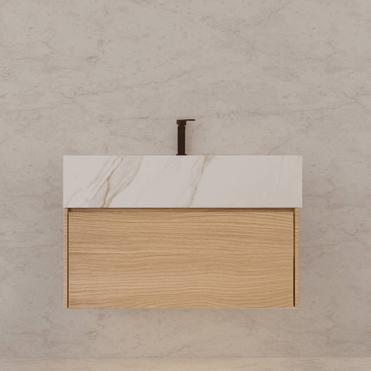 32"/ 36"/40"Nature Oak Single Sink Floating Bathroom Vanity with Sintered Stone Top