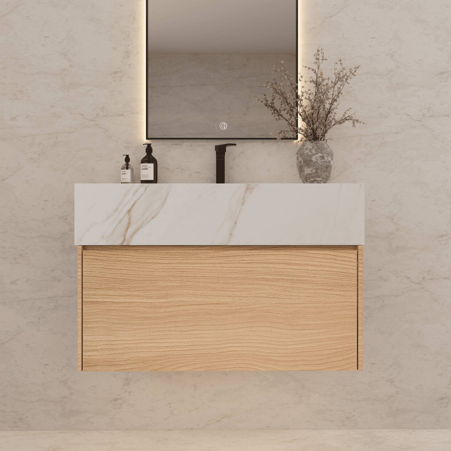 32"/ 36"/40"Nature Oak Single Sink Floating Bathroom Vanity with Sintered Stone Top