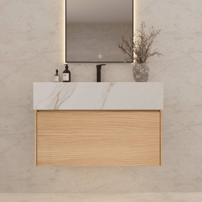 32"/ 36"/40"Nature Oak Single Sink Floating Bathroom Vanity with Sintered Stone Top