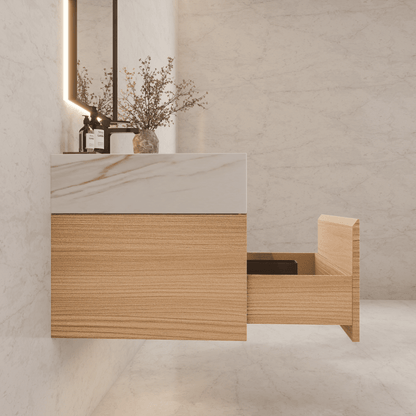 32"/ 36"/40"Nature Oak Single Sink Floating Bathroom Vanity with Sintered Stone Top