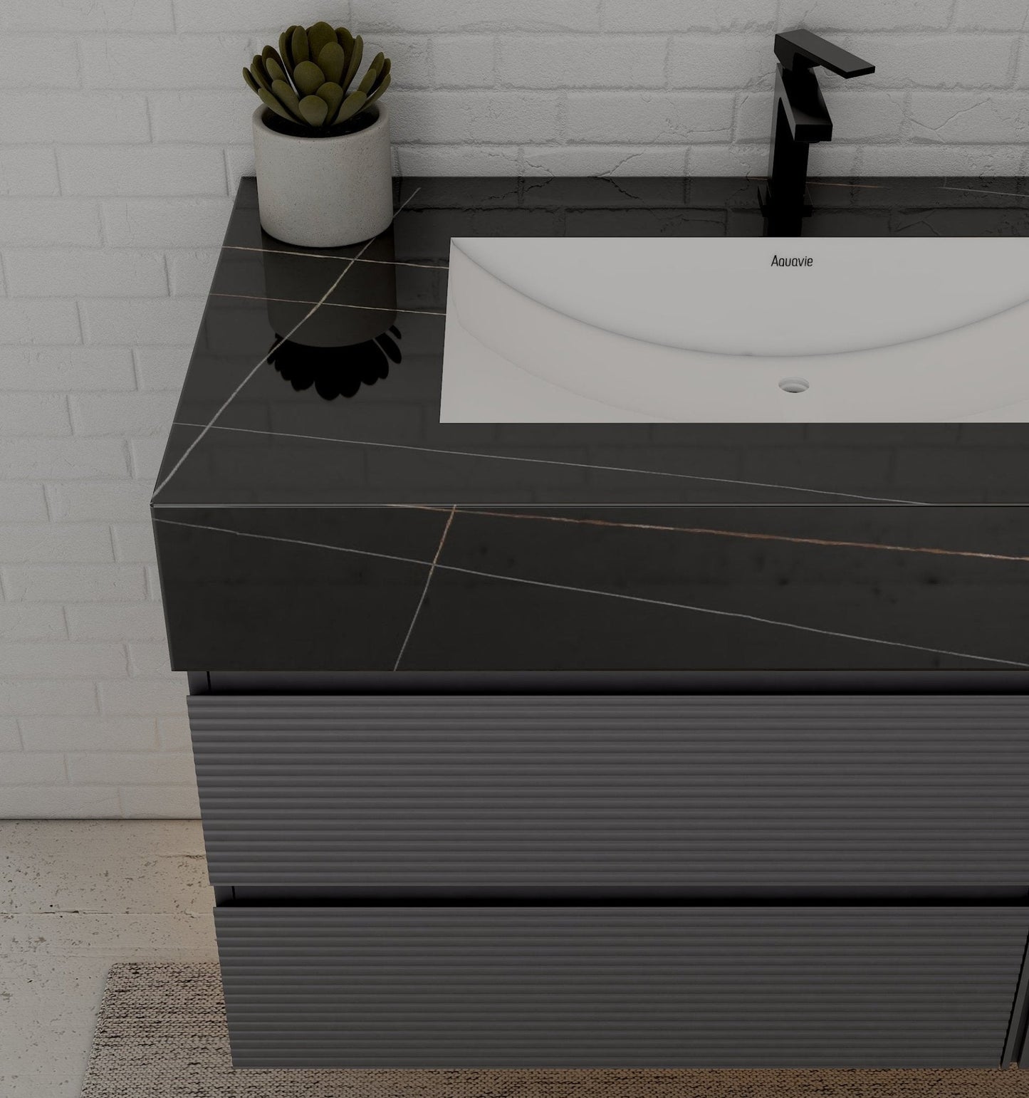 40"/ 48" Dark Grey Fluted Floating Vanity with Seamless Stone Sink