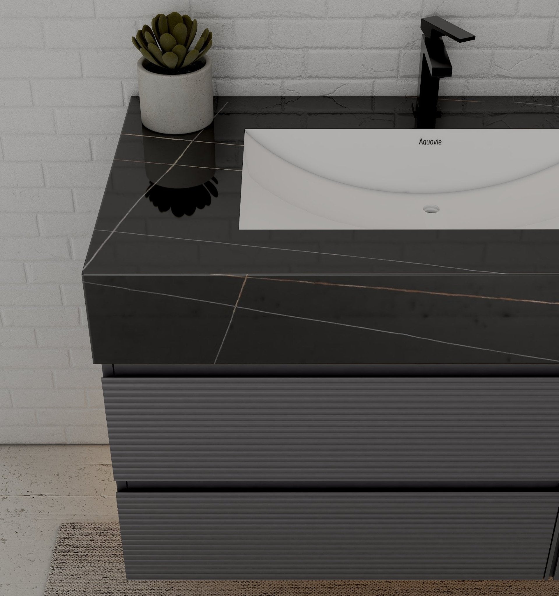 40"/ 48" Dark Grey Fluted Floating Vanity with Seamless Stone Sink