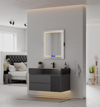 40"/ 48" Dark Grey Fluted Floating Vanity with Seamless Stone Sink