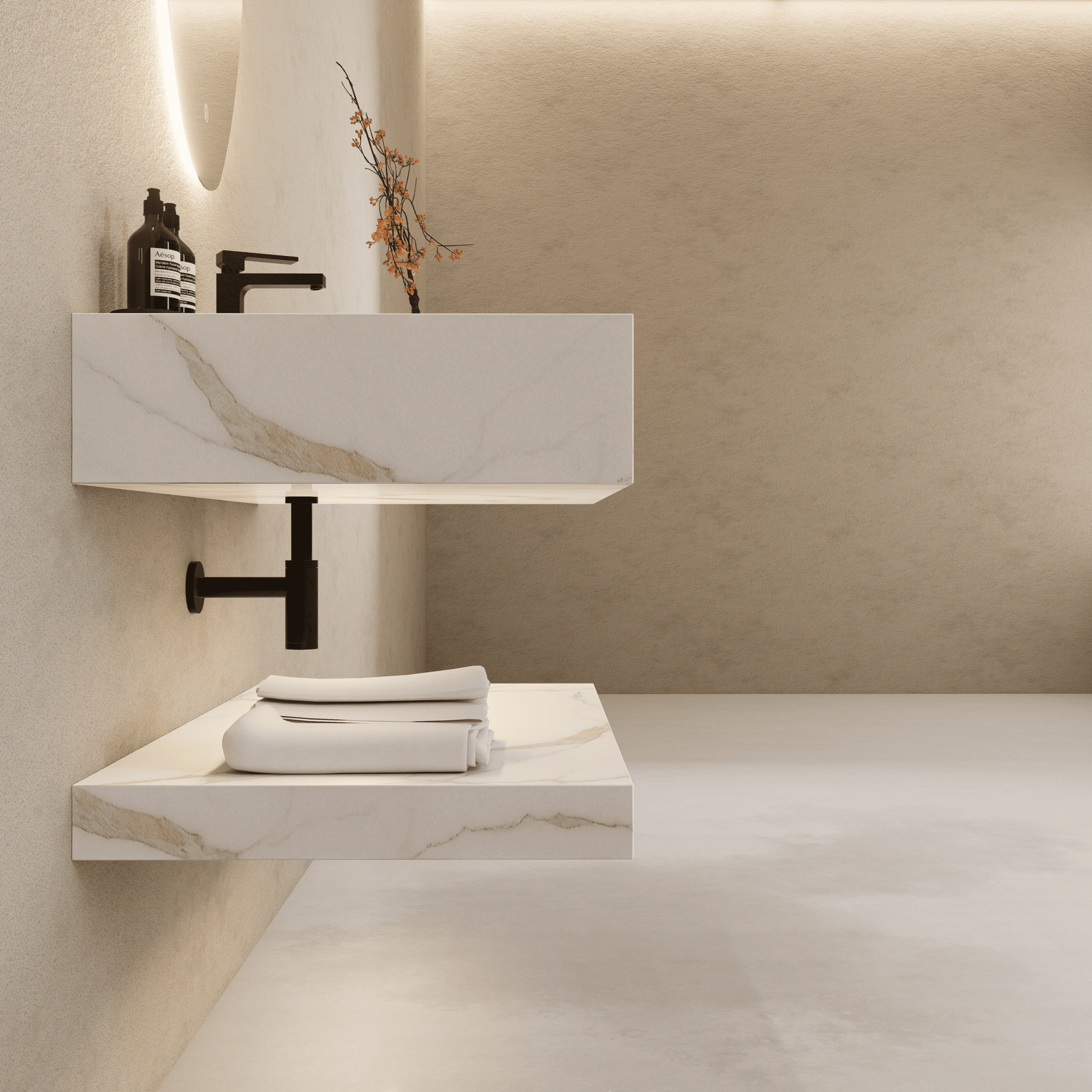 40", 48", 60" Hotel Style  Calacatta Gold Seamless Stone Vanity