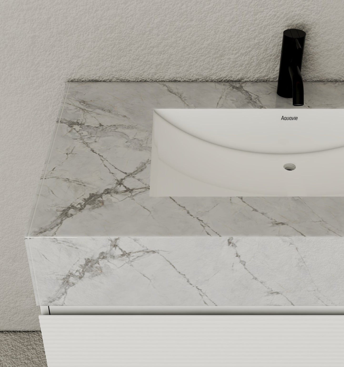 40" Seamless Stone Top with White Fluted Engineered Wood Floating Bathroom Vanity