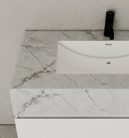 40" Seamless Stone Top with White Fluted Engineered Wood Floating Bathroom Vanity