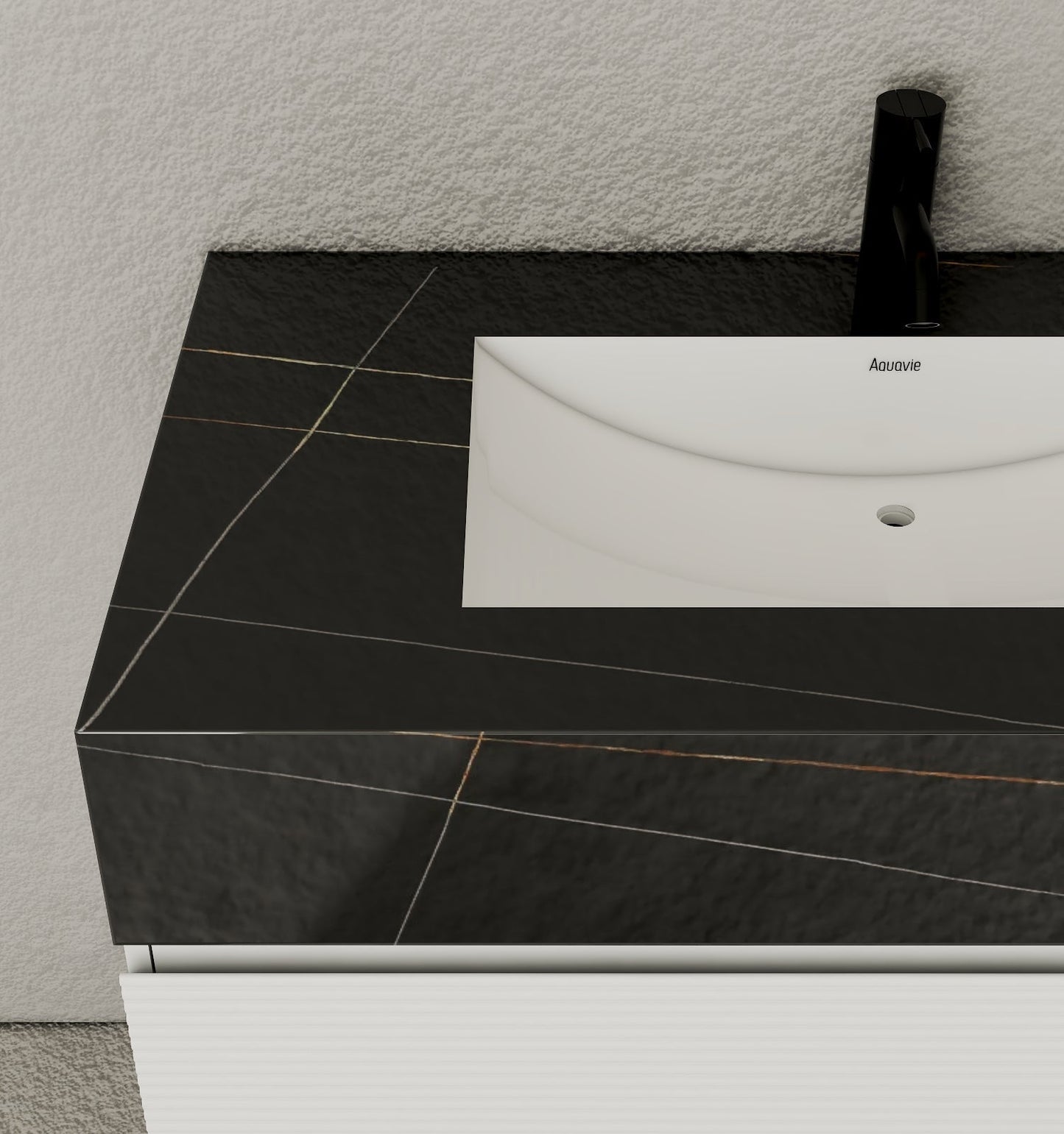 40" Seamless Stone Top with White Fluted Engineered Wood Floating Bathroom Vanity