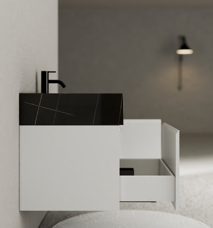 40" Seamless Stone Top with White Fluted Engineered Wood Floating Bathroom Vanity